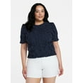 thumbnail image 2 of Time and Tru Women's Smocked Top with Short Puff Sleeves, Sizes XS-XXXL, 2 of 6