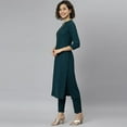 thumbnail image 4 of Janasya Indian Mandarin Collar 3/4 Sleeve Solid Teal Rayon Kurta With Pant and Dupatta For Women, 4 of 9