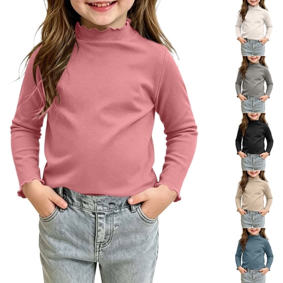SHTXOZHI Girls Turtleneck Base Layer Solid Color Long Sleeve Basic Tops Fall Winter Casual Layering Tee Shirts