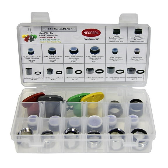 Pro Thread Assessment Kit Cache & Housings Aerator Faucet Selection of attachments inserts, keys 19 pc