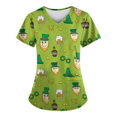 

Cakiesky Womens Tops Scrubs Cool V-Neck Short-Sleeve Scrub Shirts for Women Army Green XXXXXL