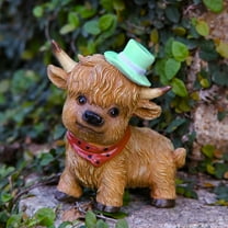 Highland Cow Resin Figurine Spring Highland Cow Gnomes with Flower for Spring Summer Garden Table Shelf Home Decor Calf Gnome Herd Gifts