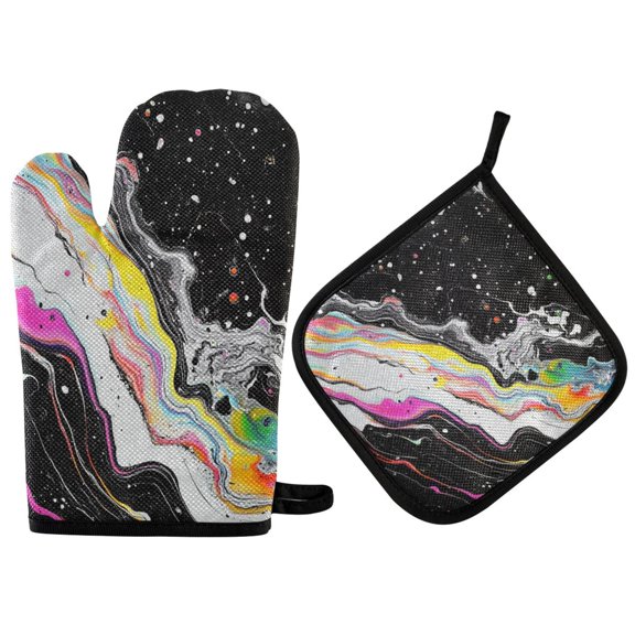 Yayeee Oven Mitts and Pot Holder Set of 2 Heat Resistant Kitchen Gloves Baking Hot Pad, Colorful White