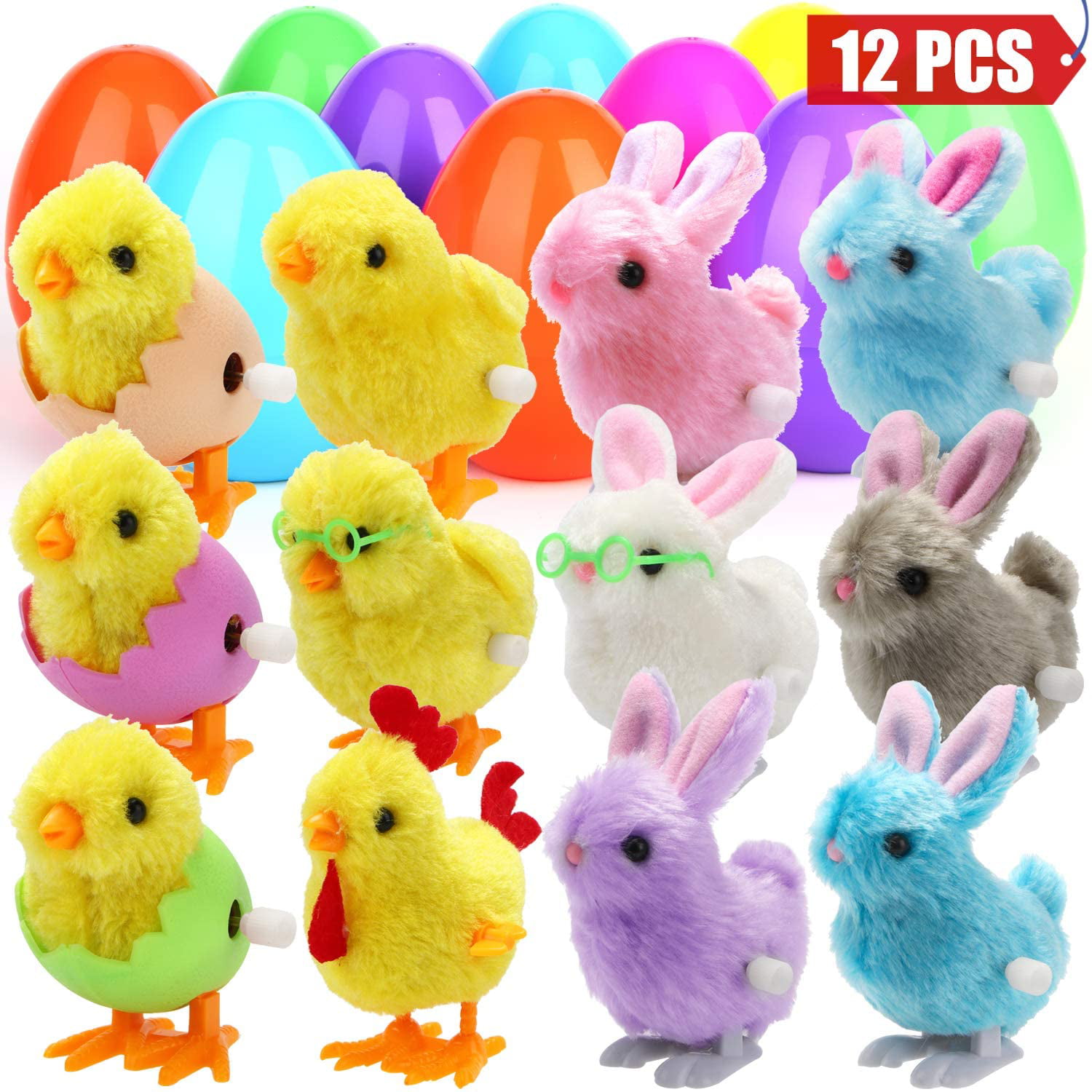 Easter Eggs Filled with Wind Up Animal Toys Easter Eggs Hunt Basket Filler 12 Pieces Assorted Clockwork Toy Set for Easter Theme Party Favor Classroom Prize Supplies