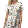thumbnail image 5 of GEWSEY Scrub Tops Women Funny Print V Neck Short Sleeve Shirts Stretch Anti Nursing Uniform (Beige, XL), 5 of 5