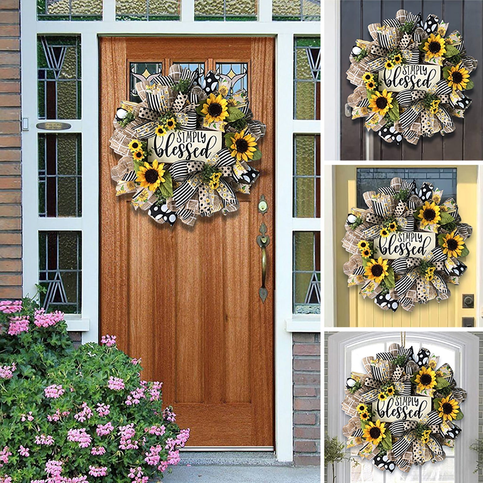 Farmhouse Sunflower Decor Front Door Outdoor For Porch Bar Wreath Decorative 