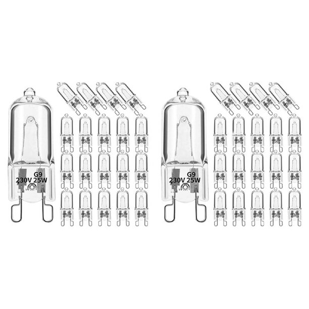 40 Piezas Bombillas Halógenas G9, Lámparas Halógenas Transparentes de 25 W Regulables Blanco Cálido 2800 K para Candelabros, Colgantes, Luces de Paisaje