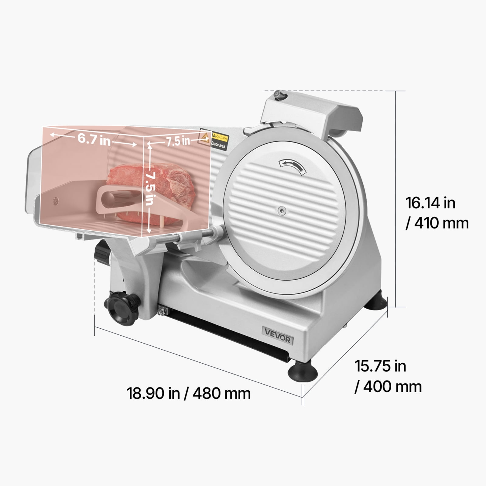 VEVOR Commercial Meat Slicer, 10 inch Electric Deli Slicer Machine, 320W Food-Slicer with SUS420 Blade, 0-0.4 inch Adjustable Thickness, for Frozen Meat, Ham, Baguett, Steak