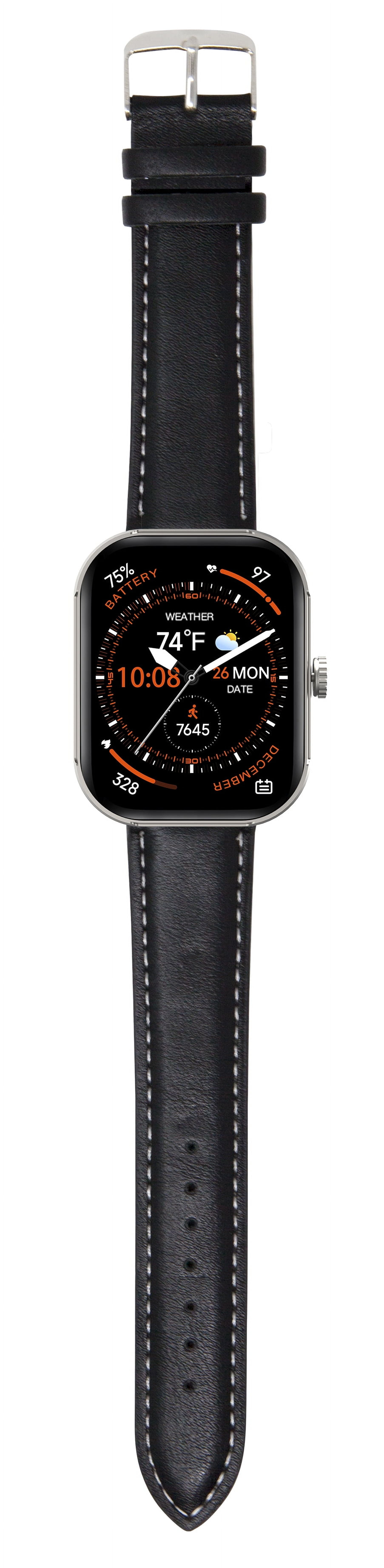 3Plus MEGA Smartwatch with 2.02" AMOLED Screen/Answer & Make Calls/Sleep Monitoring/Heart Rate/100+ Workout Modes/ Quick Reply/ iPhone and Android/Extra Leather Band