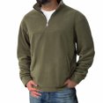 thumbnail image 4 of Men's 1/4 Zip Fleece Pullover Long Sleeve Stand Collar Fuzzy Sweater Sweatshirts with Pockets Solid Outerwear (L, Army Green), 4 of 5