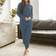 thumbnail image 2 of Elainilye Fashion Women Two Piece Outfits Fall Sweatsuit Casual Round-Neck Button Long Sleeve Top Elastic Waist Pants Sets,Blue, 2 of 9