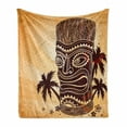 thumbnail image 1 of Tribal Soft Flannel Fleece Throw Blanket, Totem Traditional Tiki on Polka Dots Backdrop with Palm Trees, Cozy Plush for Indoor and Outdoor Use, 50" x 70", Burgundy and Sand Brown, by Ambesonne, 1 of 5