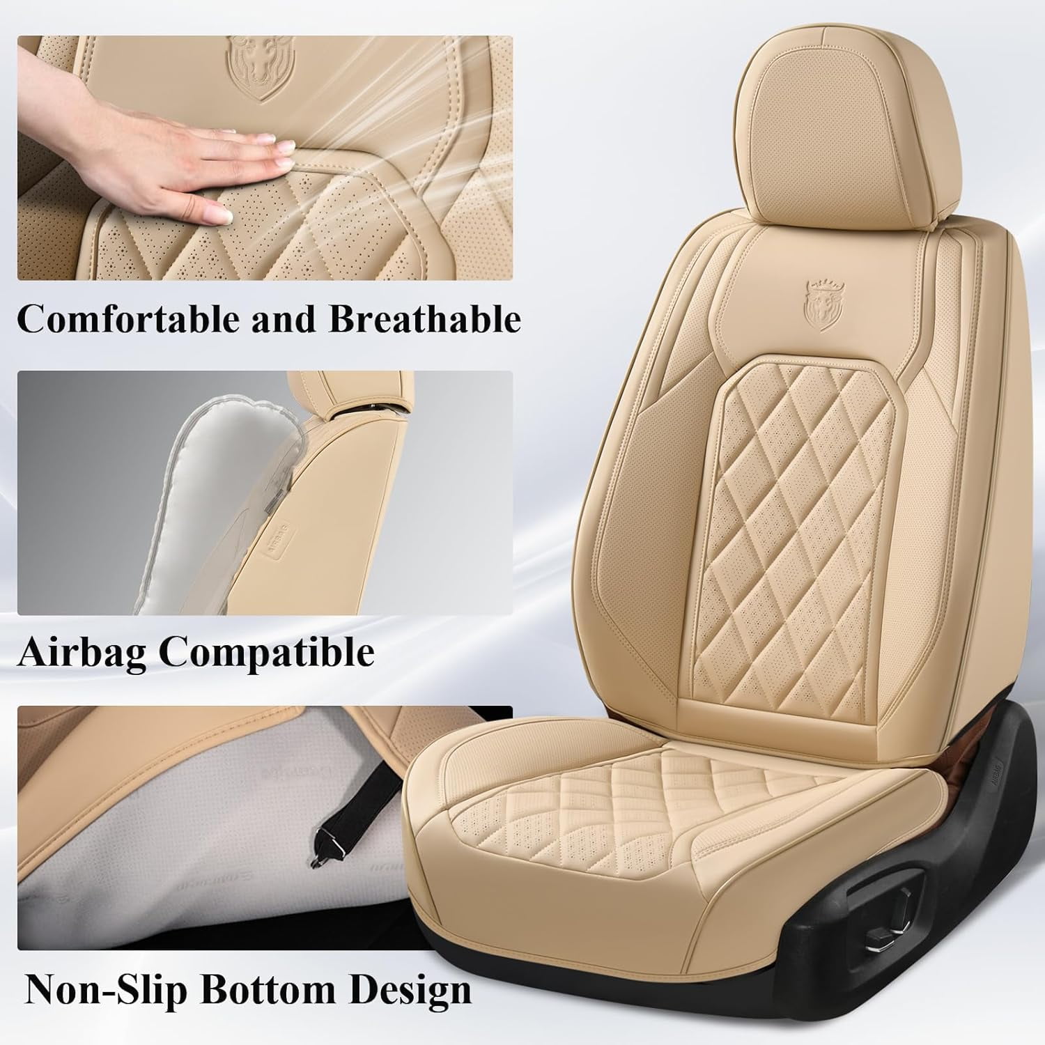Coverado Front Car Seat Covers, Waterproof Premium Leather Seat Cushions, 6 Pieces Auto Interior Protectors Universal Fit Most Cars, Suvs, Pickup Trucks, Beige