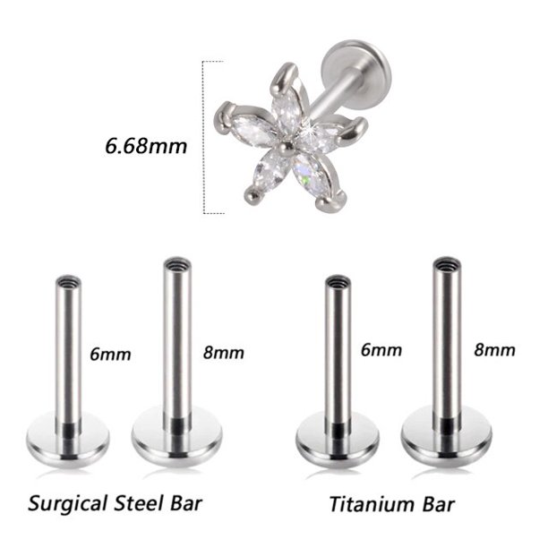 1PC G23 TitaniumSteel 16G CZ Gem Moon Labret Lip Bar Ring Crystal Flower Ear Cartílago Tragus Helix Piercing Tornillo Fit Top 16g Tan Jianjun unisex