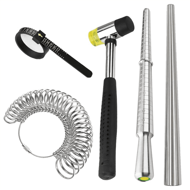 Ring Size Tool, Metal Mandrel Measuring Rod Ring Mandrel Aluminum with Finger Sizing Steel Ring
