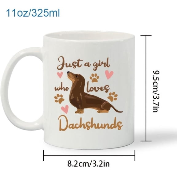 1pc Cute Dachshund Coffee Mug Just a Girl Who Loves Dachshunds 11oz White Ceramic Cup with Brown Dachshund Puppy Pink Hearts Hand Wash Only Dog Lover