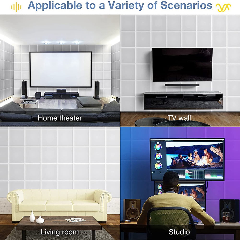 Self-Adhesive Acoustic Panels, Sound Proof Padding, Sound Absorbing Panel for Home, White, 12 Pack