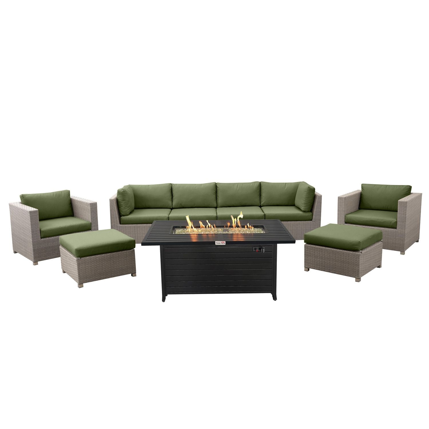 Chambers Bay Collection 9-Piece Aluminum Patio Conversation Set with Green Cushions and Rectangle Fire Table