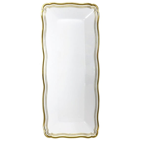 Aristocrat Collection White w/ Gold Rim Rectangular Narrow Trays 2ct.