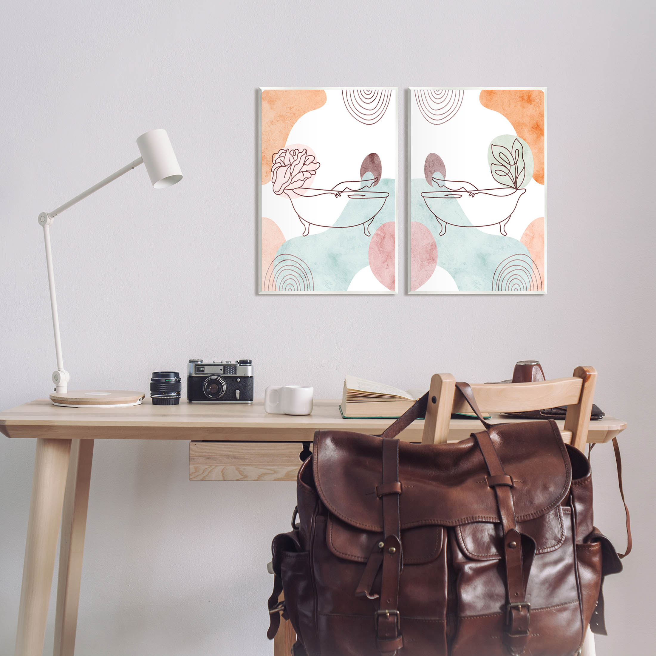 Floral Bathtub Geometric Doodle Shapes Botanical & Floral Graphic Art Unframed Art Print Wall Art, Set of 2