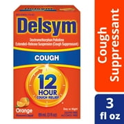 Delsym Adult 12 hour Cough Relief Medicine, Powerful Cough Relief for 12 Good Hours, Cough Suppressing Liquid, #1 Pharmacist Recommended, Orange Flavor, 3 Fl Oz