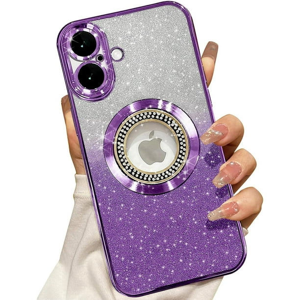 Funda magnética con purpurina para iPhone 16, compatible con MagSafe, protección total, delgada, a prueba de golpes y arañazos, con protector de lente de cámara y red antipolvo para mujer