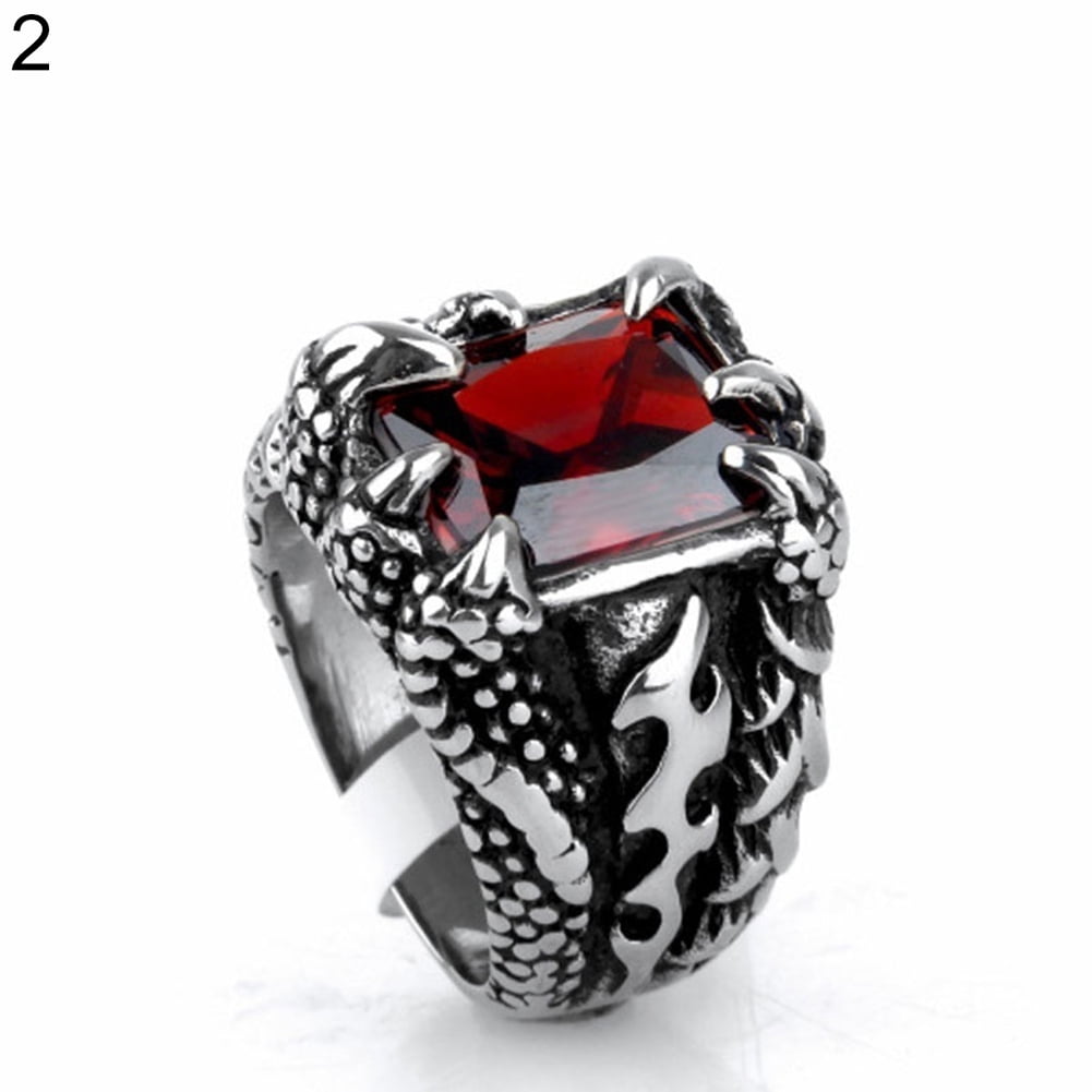 Men Women 925 Sterling Silver Adjustable Dragon Ring Red Zircon Eye Jewelry Gift