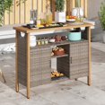 thumbnail image 3 of Uforic Patio Outdoor Buffet Sideboard Cabinet with Doors & Shelves, Wood & Wicker Storage Cabinet - Brown, 3 of 9