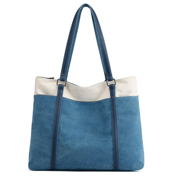 Bolso de mano para ordenador portátil para mujer, bolso de lona, bolso de hombro, bolso de tela de Color sólido para mujer con bolso de lona para mujer