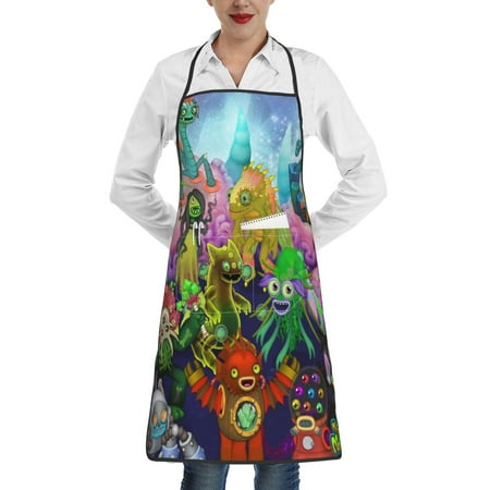 

My Singing Monster (24) Apron Unisex Kitchen Chef Cartoon Adjustable Apron with Pockets for Home Kitchen