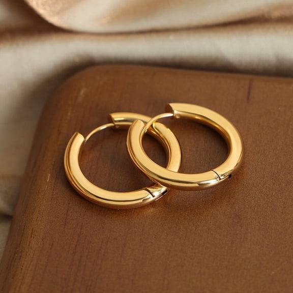 18K Gold Plated Stainless Steel Minimalist Classic Smooth Circle Hoop Earrings 15mm 1 Pair Women Jewelry Christmas Gifts