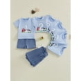thumbnail image 3 of BemeyourBBs Toddler Baby Boys Birthday Outfits 1 2 3 4 5 6 Years Old Birthday Summer Clothes Number Cow Embroidery Short Sleeve T Shirt Tops and Pockets Shorts Set, 3 of 9