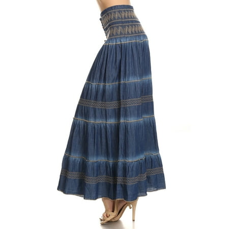 Fit and Flare Tiered Layers Denim Skirt or Midi Dress with Corset like Lacing