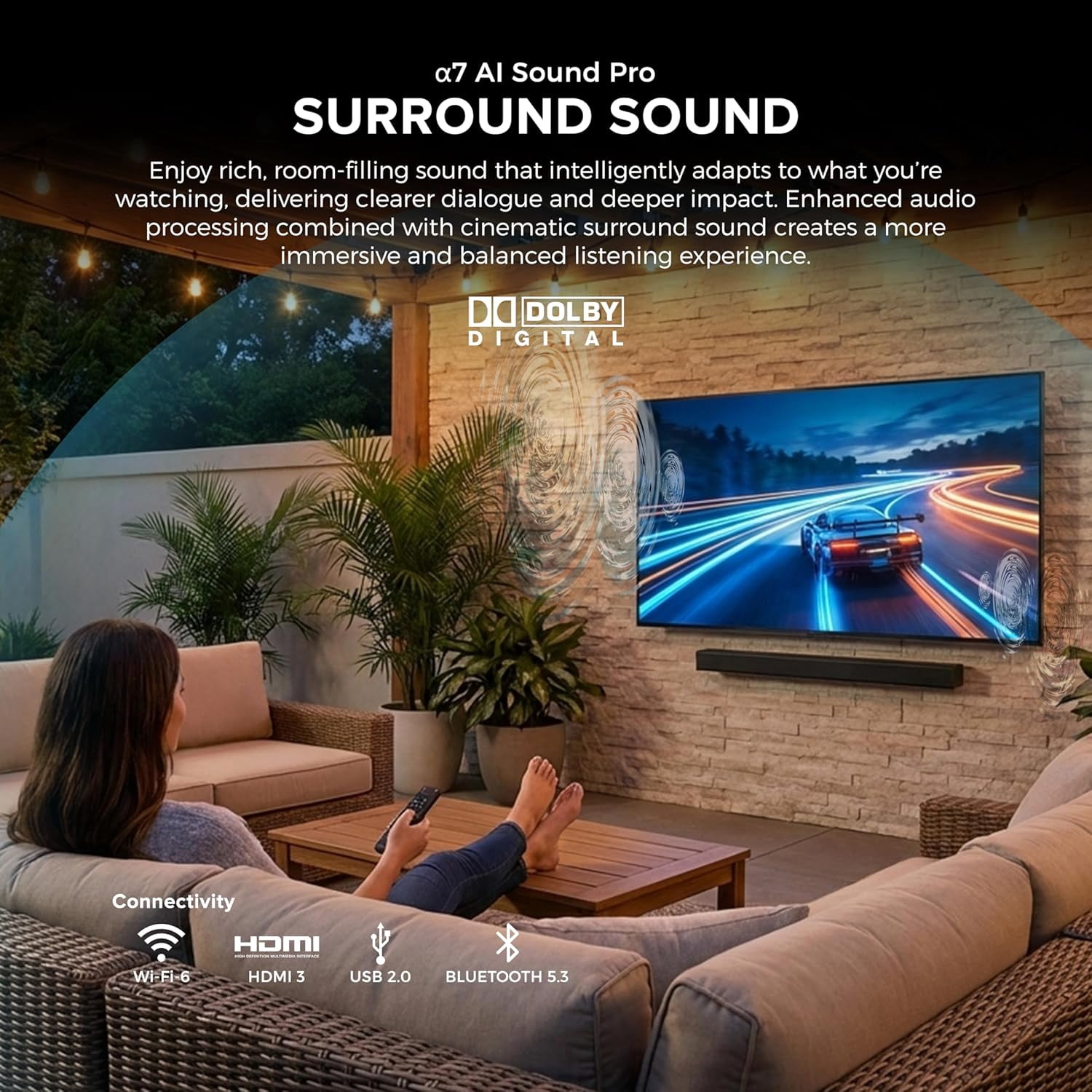 Titan L200 QNED 55 Inch Outdoor TV, Partial Sun, IP65 Smart Weatherproof TV, 4K HDR, 120 Hz, Web AI OS, 1500 Nits, Wi-Fi 6E, Dolby Digital, Outdoor TV Cover, Slim Bezel, 2 Yr Wty