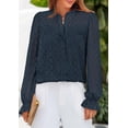 thumbnail image 4 of Blusa PRETTYGARDEN de encaje de manga larga con ojales para mujer, azul marino, 4 of 8