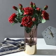 thumbnail image 2 of RealisticLookNon-WitherNoWateringSimulationFlower2HeadsHydratingCurledRoseFlowerLeavesArtificialBouquetWeddingAccessories-Red, 2 of 6