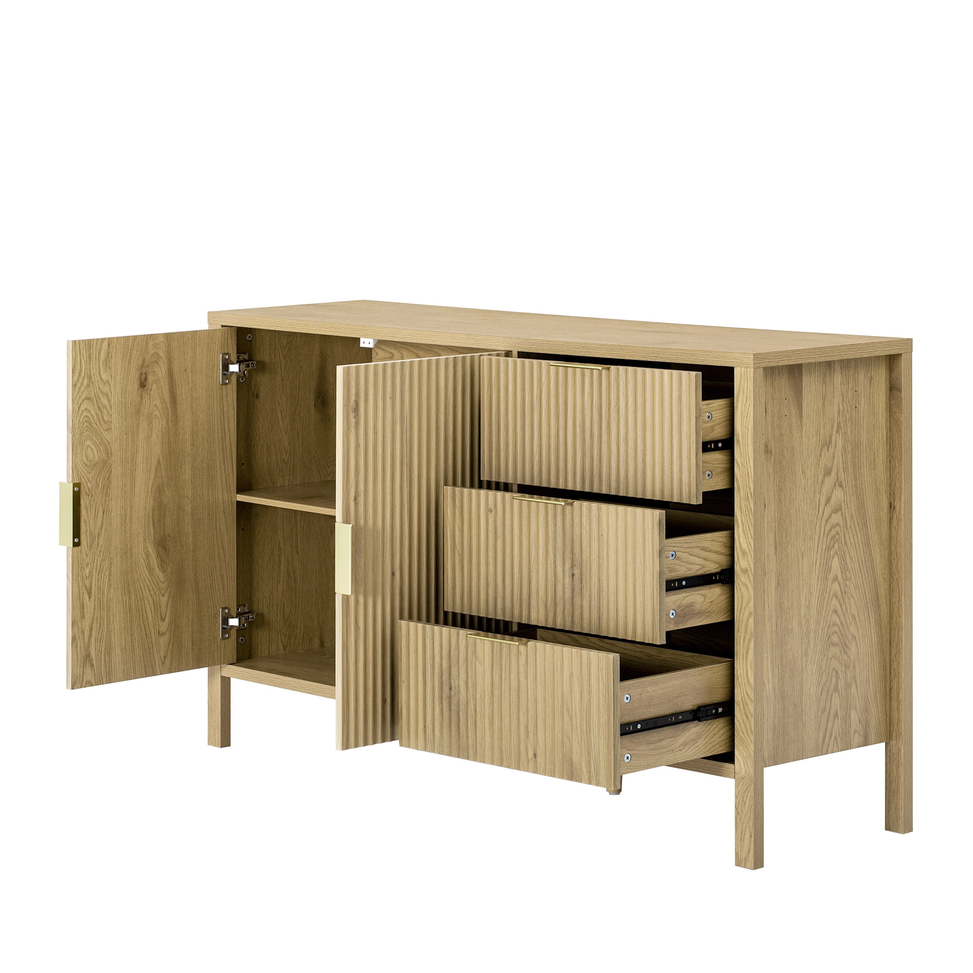 Modern Sideboard with 3 Drawers,Wave-Pattern Storage Buffet Cabinet with Hooks,for Kitchen Living Room,Dining Room