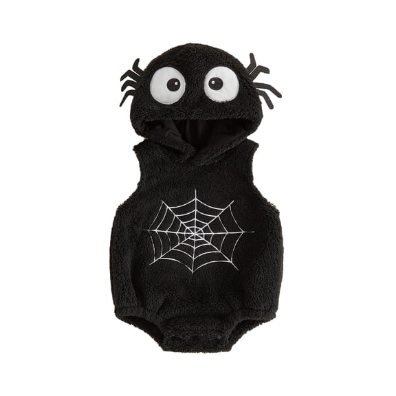 Cjfdfy Newborn Baby Boy Girl Halloween Spider Costume Outfit Fuzzy Sleeveless Hood Wing Romper Halloween Animal Party Clothes Cute Halloween Cosplay Outfit 0-18 Months
