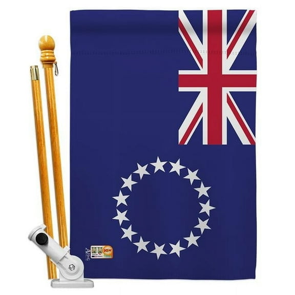 AA-CY-HS-140059-IP-BO-D-US18-AG 28 x 40 in. Cook Islands Flags of the World Nationality Impressions Decorative Vertical Double Sided House Flag Set & Pole Bracket Hardware Flag Set
