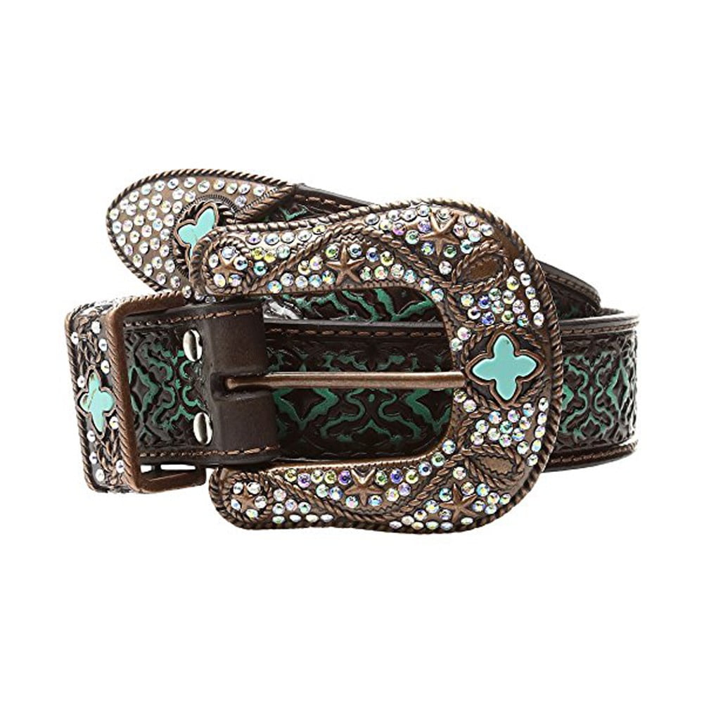 Nocona Women's Three Piece Embellished Buckle Set Belt Brown S