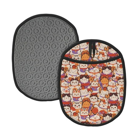

Lukts Maneki-Neko Cats Print Silicone Pot Mat Mitten With Hanging Loop Heat Resistant Oven Mitts Non-Slip Bbq Baking Smoking Potholders