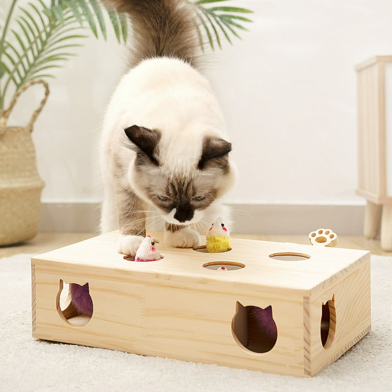 Lausatek Wooden Solid Whack A Mole Cat Game Puzzle Toy,Instinct Outdoors Cat  Funny Toys Games for Cats 