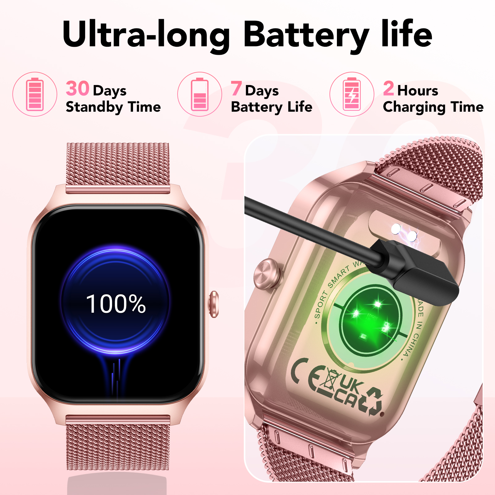 Smart Watch Fits for Android and IPhone, 1.85 inch Fitness Tracker, Men Women's Smartwatch with Answer/Make Calls/120+ Sports Modes/Message Reminder, IP68 Waterproof, for Gift Rose