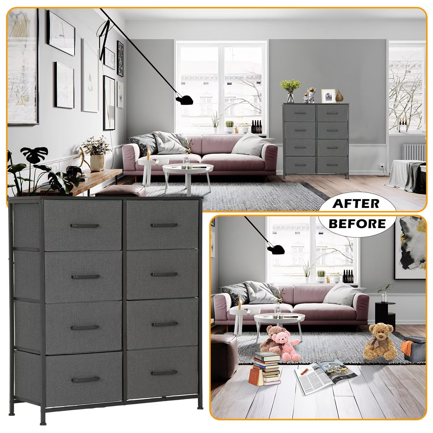 YRLLENSDAN,Large Dressers for Bedroom Tall, Plastic Dressers,Dressers for Women Bedroom, Storage Drawer Dresser, Closet Dressers ,Wood Top,Grey