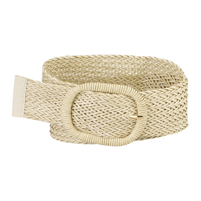 CINTURONES ANCHOS DE MUJER INSPIRE CHIC, CINTURONES TRAMADOS TEJIDOS PARA VESTIDO, BROCHE GRUESO 22.83-33.07" BEIGE
