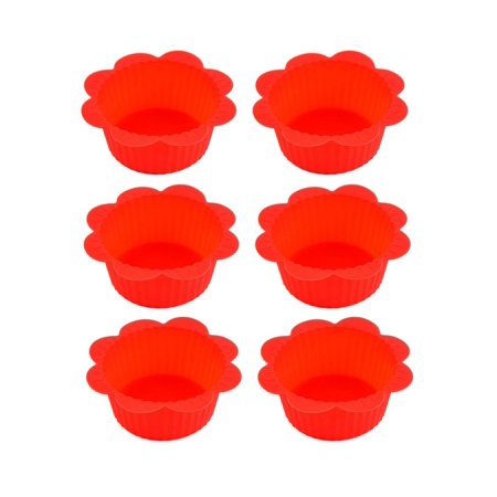 6Pcs Muffin Mold Silicone Flower Shape Cupcake Mold - Wine Red