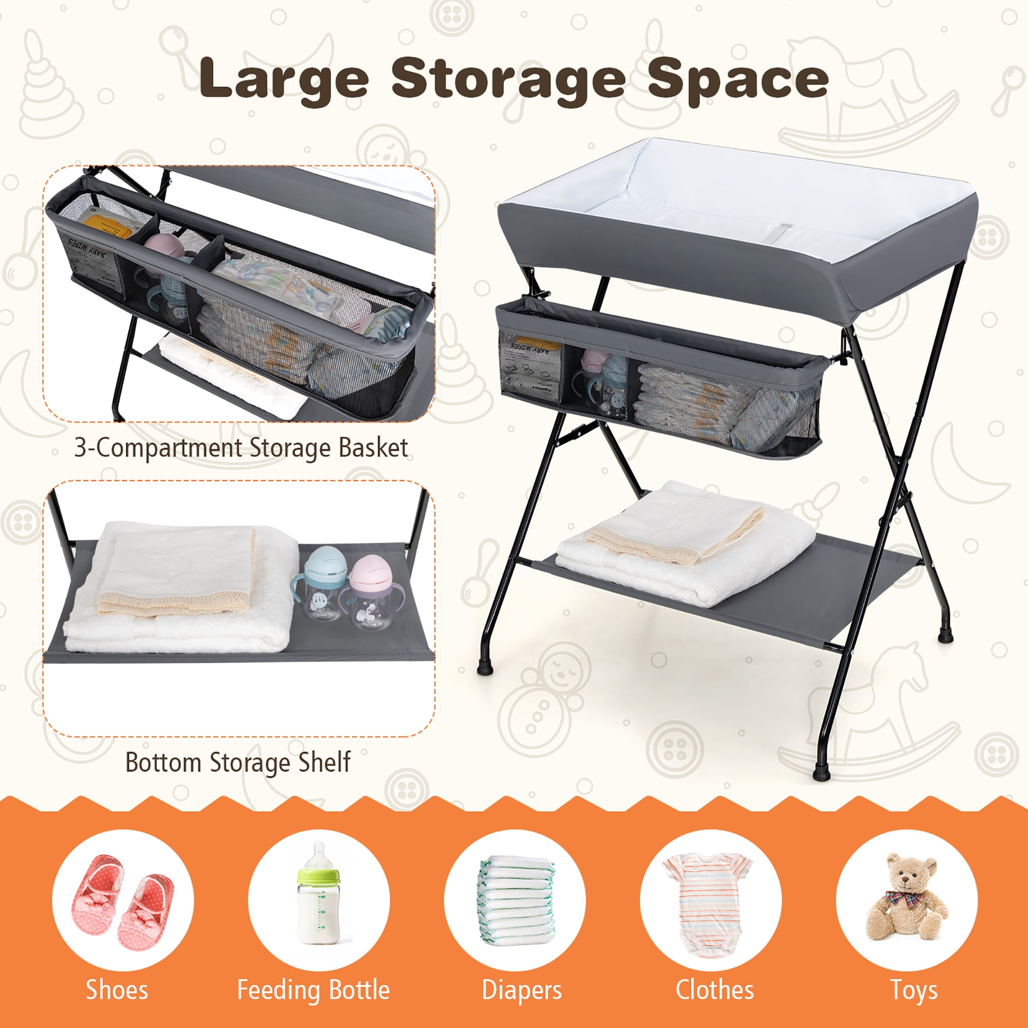Costway Baby Infant Changing Table Folding Diaper Station Nursery with Storage Black