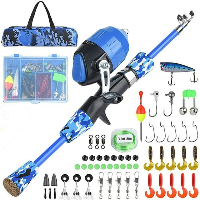 Caña de pescar para niños Caña de pescar para niños Kit combinado de carrete y caña de pescar telescópica portátil para adolescentes Caña de pescar para niñas con carrete de pesca y líneas