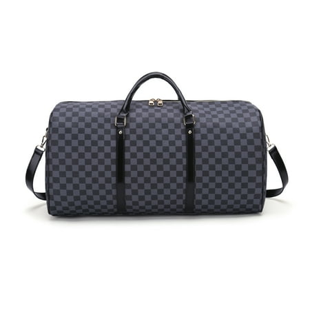 Checkered Tote Shoulder Handbags Bag with inner pouch PU Vegan Leather