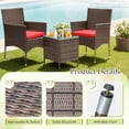 thumbnail image 4 of Lacoo 3 Pieces Outdoor Patio Furniture Gray PE Rattan Wicker Table and Chairs Sets Bar Set with Cushioned Tempered Glass , Brown / Red, 4 of 7